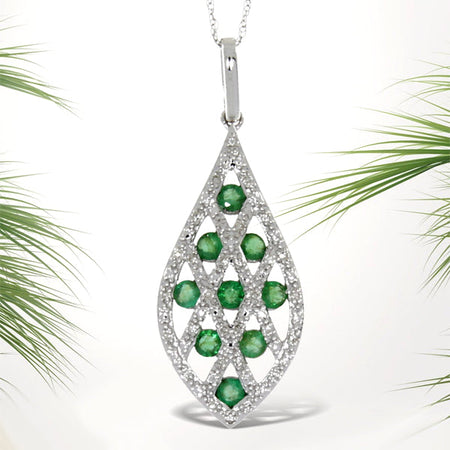 Genuine .53ct Emerald Diamond Pendant 14KT White Gold