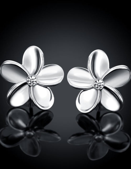 Load image into Gallery viewer, Crystal Flower Stud Earring in 18K White Gold Plated