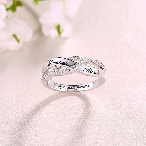 Load image into Gallery viewer, Twisted Lovers Ring Engraved Sterling Silver