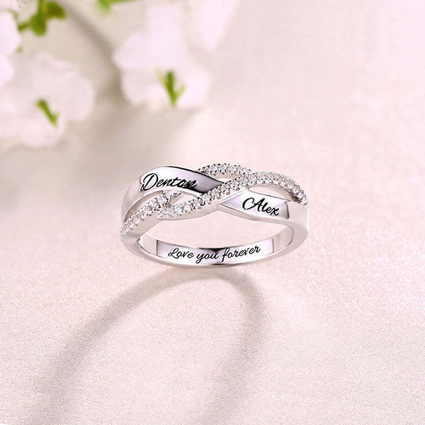 Twisted Lovers Ring Engraved Sterling Silver