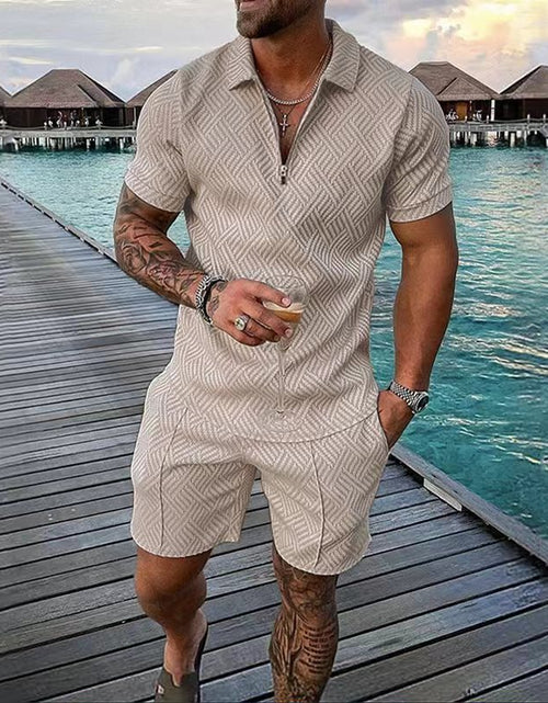 Load image into Gallery viewer, Men's Tracksuit Casual Short Sleeve Zipper Polo Shirt&Shorts Set for