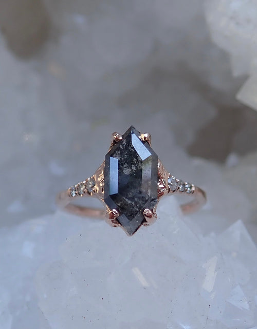 Load image into Gallery viewer, Salt and Pepper,  Elongated Hexagon, Black Diamond, 14k Rose Gold