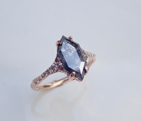Salt and Pepper,  Elongated Hexagon, Black Diamond, 14k Rose Gold
