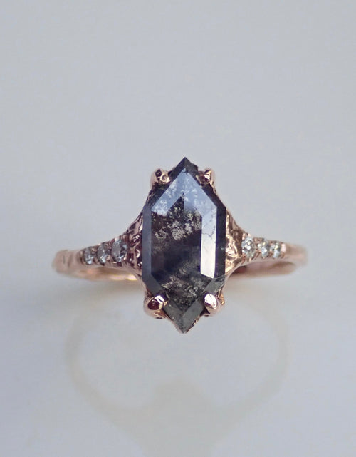 Load image into Gallery viewer, Salt and Pepper,  Elongated Hexagon, Black Diamond, 14k Rose Gold