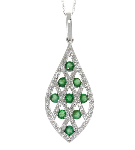 Genuine .53ct Emerald Diamond Pendant 14KT White Gold