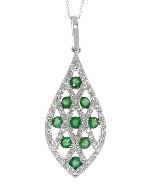 Load image into Gallery viewer, Genuine .53ct Emerald Diamond Pendant 14KT White Gold
