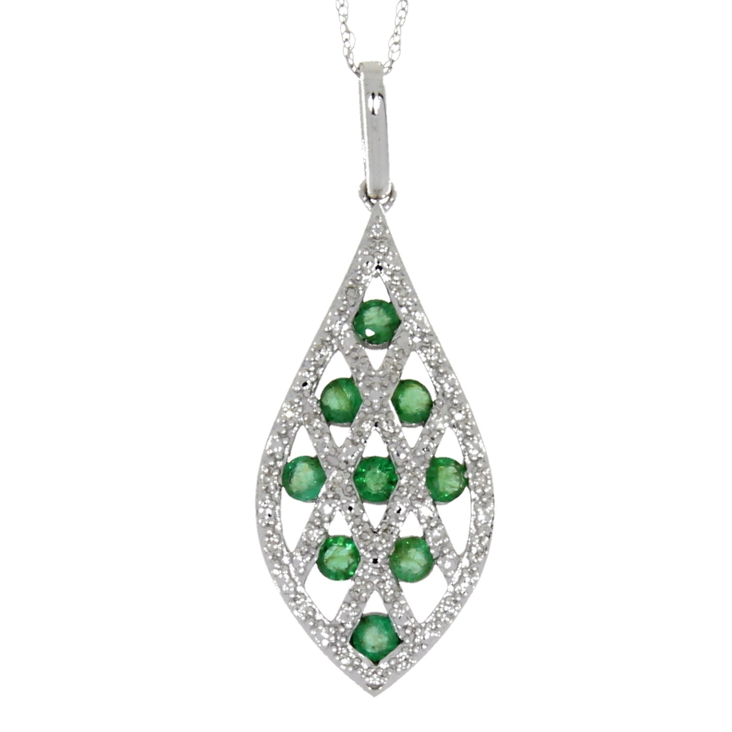 Genuine .53ct Emerald Diamond Pendant 14KT White Gold