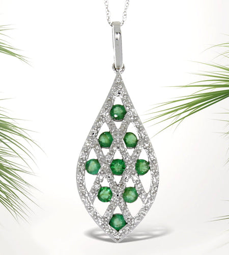 Genuine .53ct Emerald Diamond Pendant 14KT White Gold