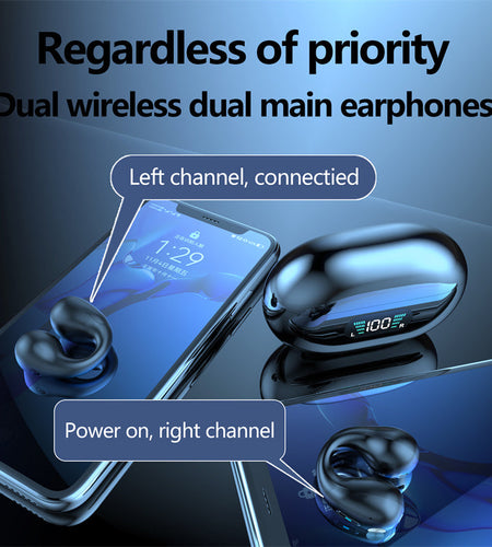 Bone Conduction Headphones TWS Earbuds Ear Clip Bluetooth 5.3 Touch Wireless Earphone In-Ear Bass HIFI Sports Headset