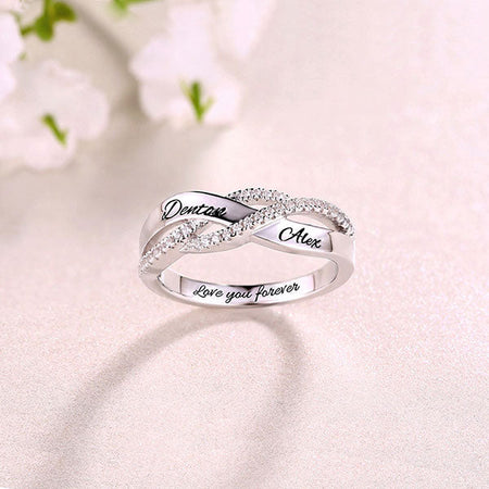 Twisted Lovers Ring Engraved Sterling Silver