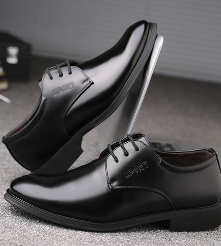 Yeknu New Formal Casual Faux Leather Black Men Business Wedding Quality Cowhide Breathable Retro Lace up Dress Shoes 1803