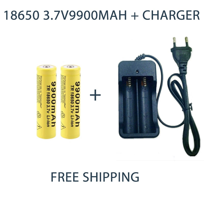 Rechargeable Battery 3.7V 18650 9900mAh Capacity Li-ion Rechargeable Battery For Flashlight Torch Battery+Charger