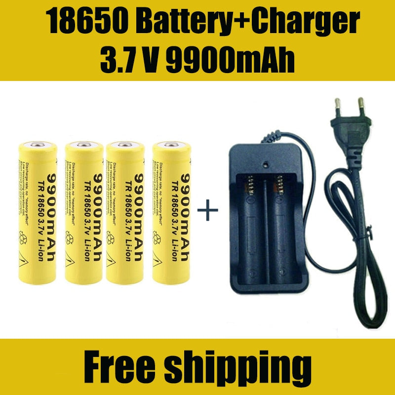 Rechargeable Battery 3.7V 18650 9900mAh Capacity Li-ion Rechargeable Battery For Flashlight Torch Battery+Charger