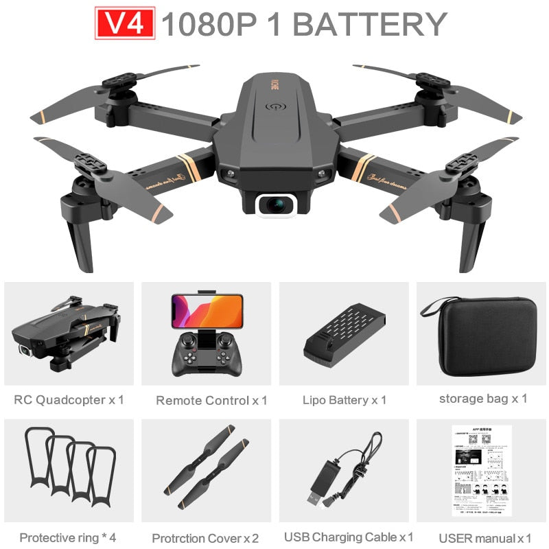 4DRC V4 WIFI FPV Drone WiFi live video FPV 4K/1080P HD Wide Angle Camera Foldable Altitude Hold Durable RC Quadcopter