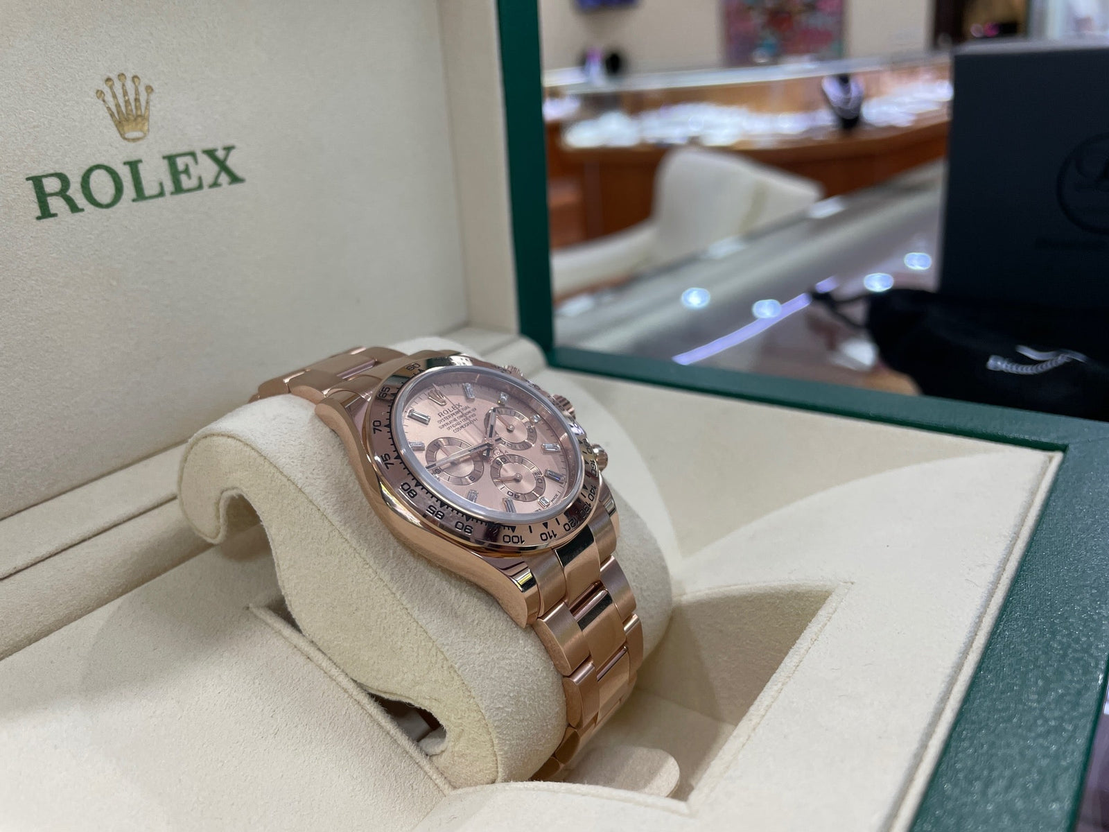 Rolex Cosmograph Daytona 40mm 116505 Factory Everose Gold Sundust Baguette Dial Box and Papers