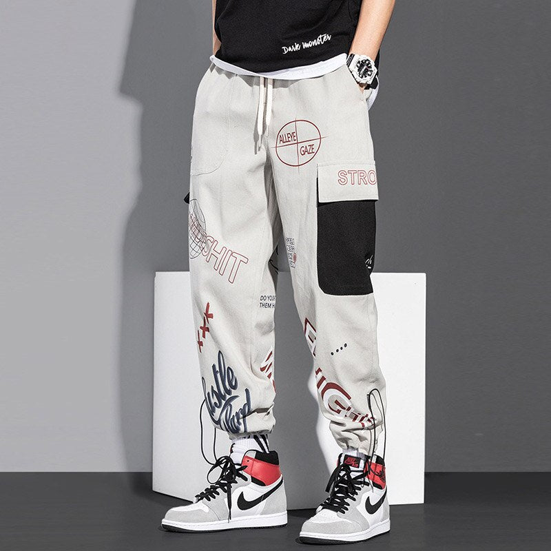 Classic Streetwear Casual Men Ribbons Harem Jogging Pants