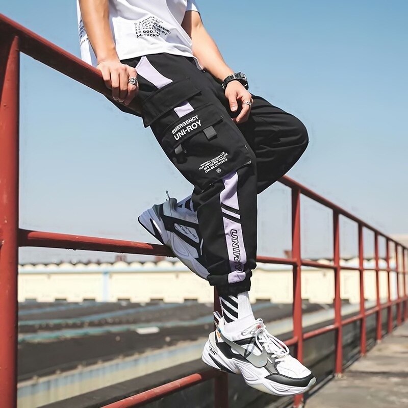 Classic Streetwear Casual Men Ribbons Harem Jogging Pants