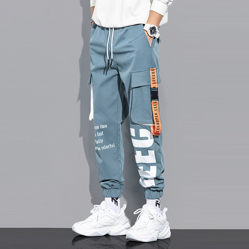 Classic Streetwear Casual Men Ribbons Harem Jogging Pants