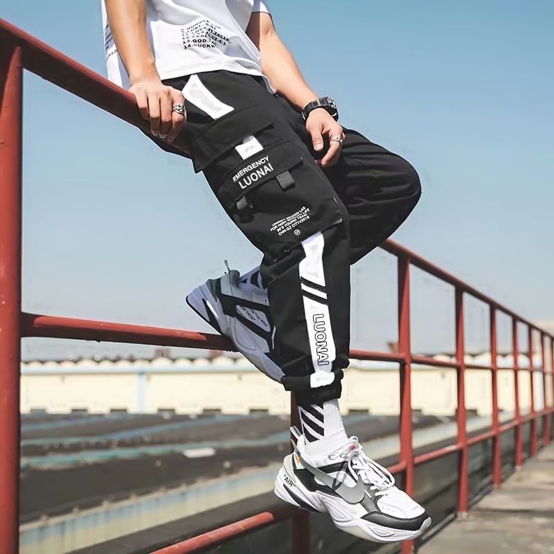 Classic Streetwear Casual Men Ribbons Harem Jogging Pants