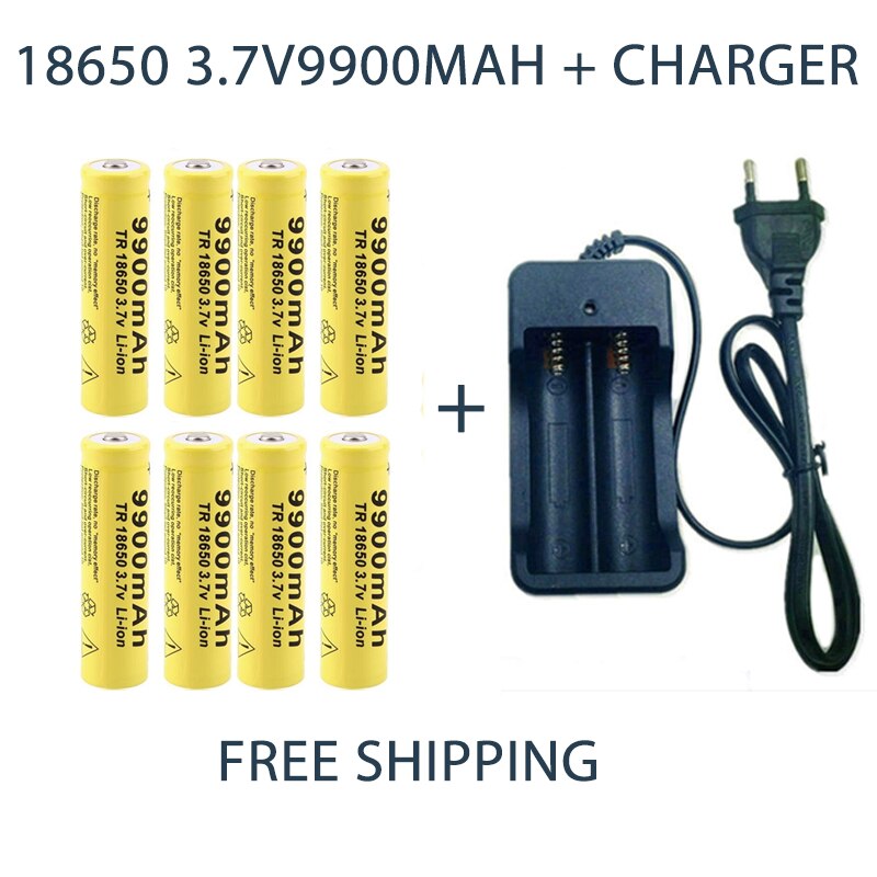 Rechargeable Battery 3.7V 18650 9900mAh Capacity Li-ion Rechargeable Battery For Flashlight Torch Battery+Charger