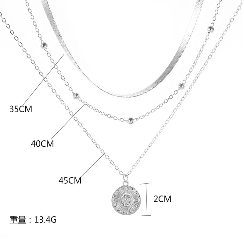 925 Sterling Silver Three-Layer Round Necklace Simple Snake Chain Charm Ball Chain Party Gift For Women&#39;s Exquisite Jewelry