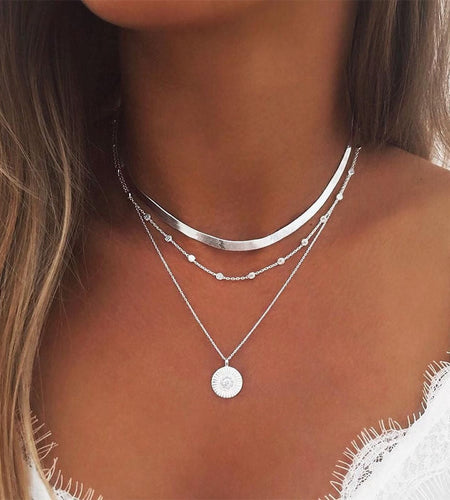 925 Sterling Silver Three-Layer Round Necklace Simple Snake Chain Charm Ball Chain Party Gift For Women&#39;s Exquisite Jewelry