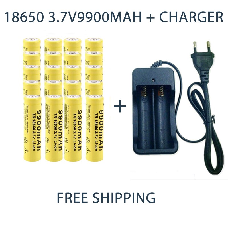 Rechargeable Battery 3.7V 18650 9900mAh Capacity Li-ion Rechargeable Battery For Flashlight Torch Battery+Charger