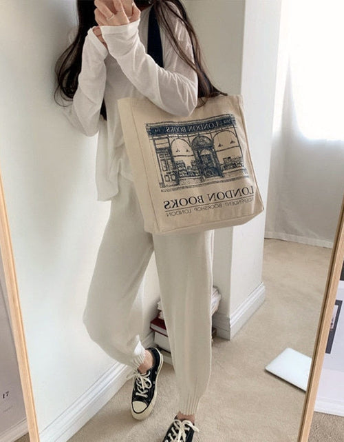 Load image into Gallery viewer, Women Canvas Shoulder Bag London Books Print Ladies Casual Handbag Tote Bag Reusable Large Capacity Cotton Shopping Beach Bag
