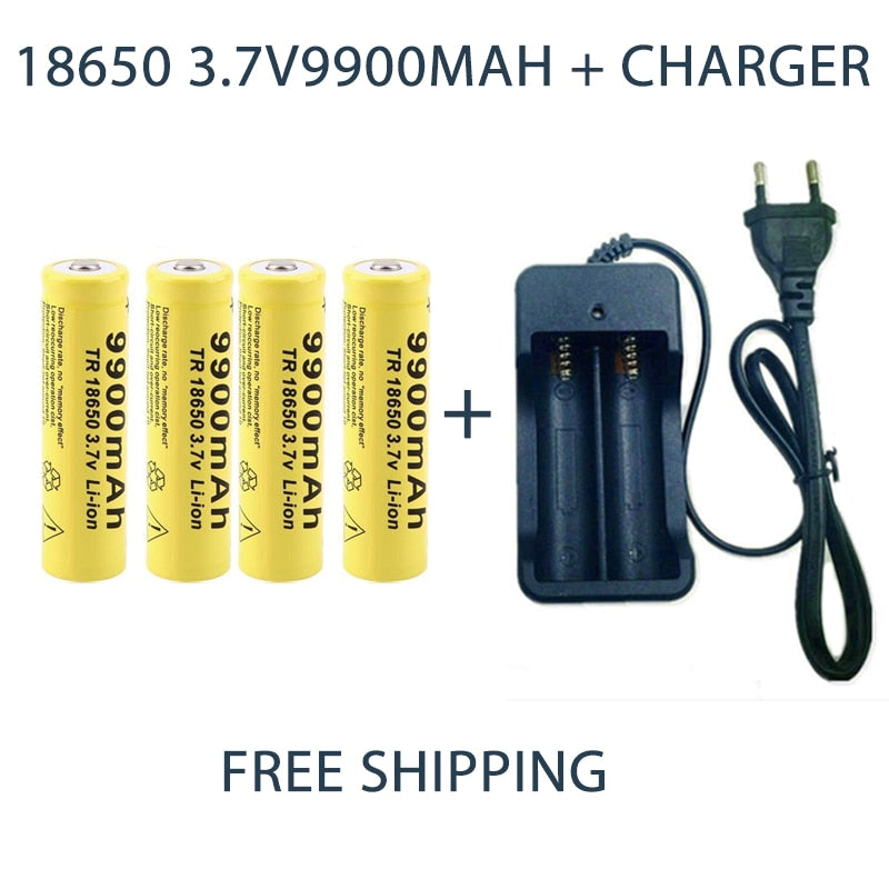 Rechargeable Battery 3.7V 18650 9900mAh Capacity Li-ion Rechargeable Battery For Flashlight Torch Battery+Charger