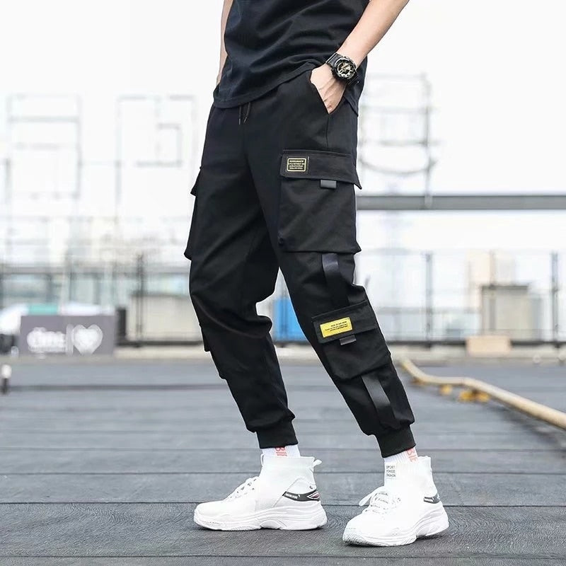 Classic Streetwear Casual Men Ribbons Harem Jogging Pants