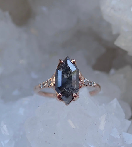 Salt and Pepper,  Elongated Hexagon, Black Diamond, 14k Rose Gold