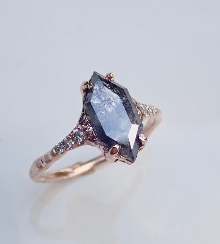 Salt and Pepper,  Elongated Hexagon, Black Diamond, 14k Rose Gold